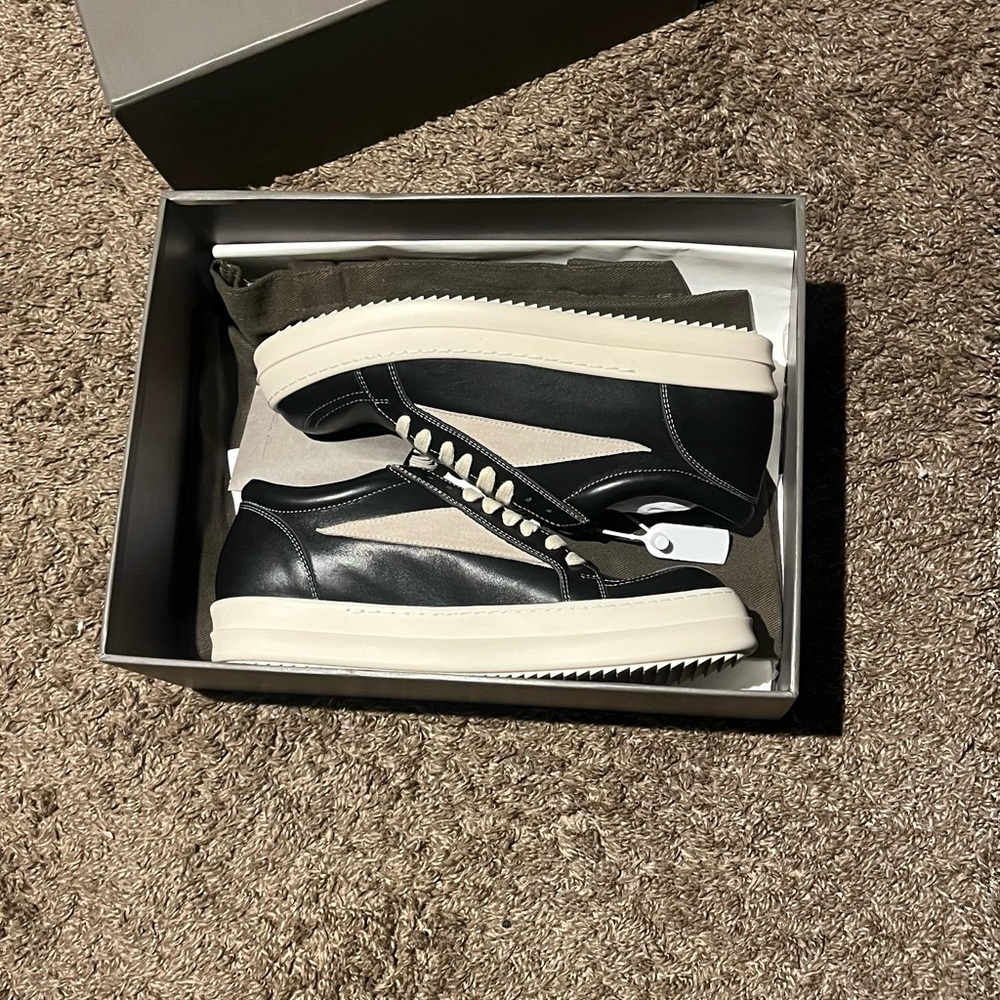 Rick Owens Black and Cream Sneakers
